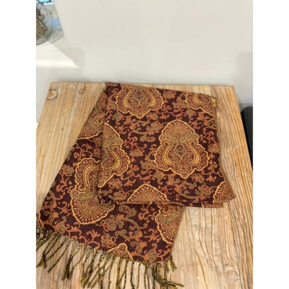Boho Paisley Pashmina Shawl Scarf Wrap Fringe Edge Burgundy Tapestry Style - Picture 2 of 2
